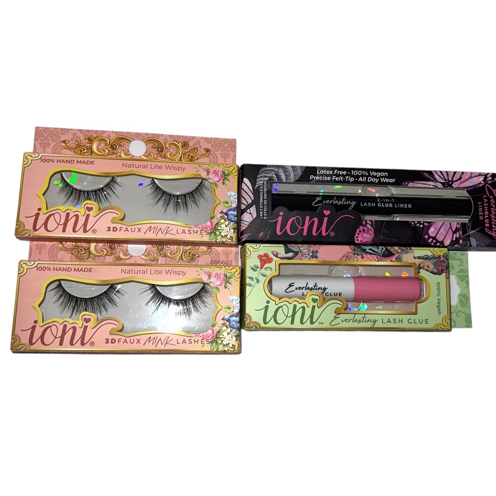Ioni 3D Faux Mink Lashes and Lash Glue Liner Bundle